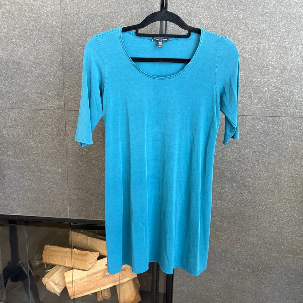 Eileen Fisher Teal Silk Tunic Size XS